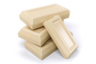 Beyaz arka planda izole edilmiş beyaz çikolata çubuğunun yakın görünümü yüksek kaliteli ayrıntılar