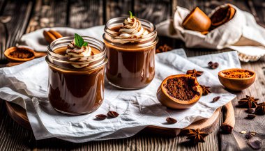 Çikolatalı puding Taze Meyveler ve Dağıtılmış Fındıklı Şekerlemelerle çevrili 