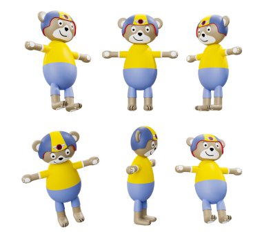 Çizgi Motosiklet Ayısı beyaz arka planda izole edilmiş farklı açılar yüksek kaliteli detaylar - 3D görüntüleme