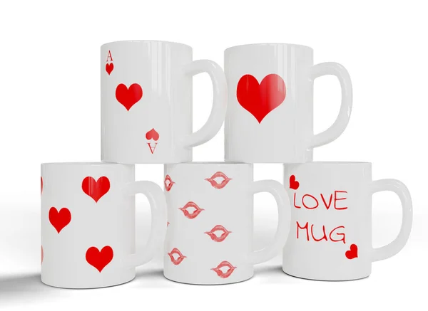 Valentine Mugs Απομονώνονται Λευκό Φόντο Υψηλής Ποιότητας Λεπτομέρειες Rendering — Φωτογραφία Αρχείου