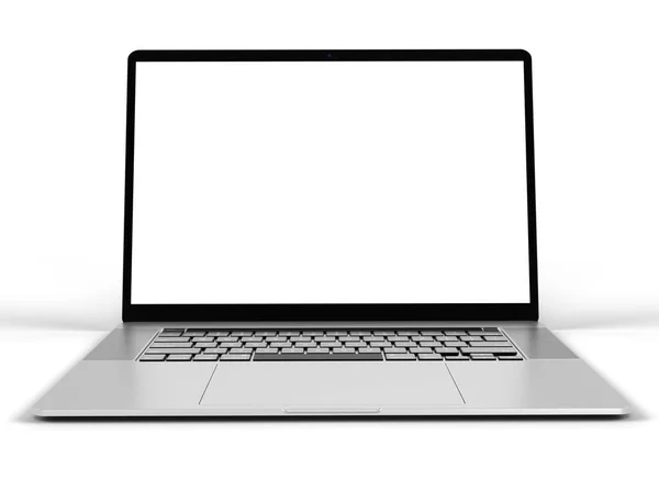现实的笔记本电脑 笔记本电脑模型 为您设计一个空白的屏幕 隔离在白色背景下高质量的细节 3D渲染 — 图库照片