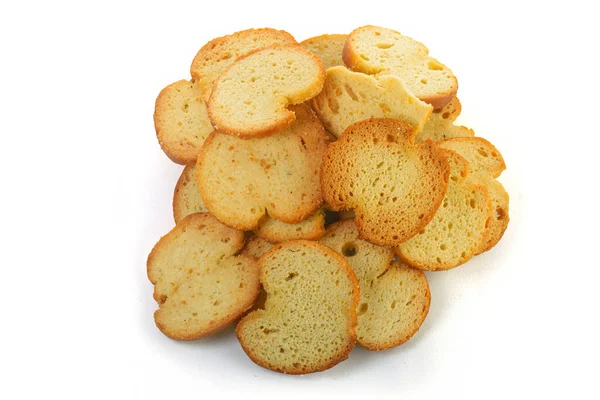 Italiano Bruschetta Mini Chips Pan Redondeado Aislado Sobre Fondo Blanco —  Fotos de Stock