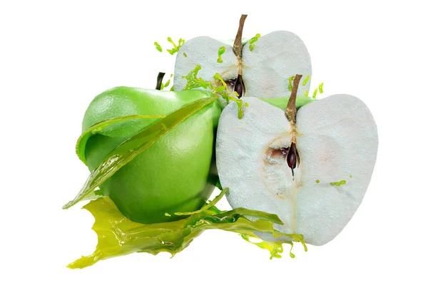 Spruzzo Mela Verde Succo Isolato Sfondo Bianco Dettagli Alta Qualità — Foto Stock