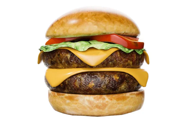 Świeży Smaczny Burger Izolowany Białym Tle Wysokiej Jakości Detale Renderowanie — Zdjęcie stockowe