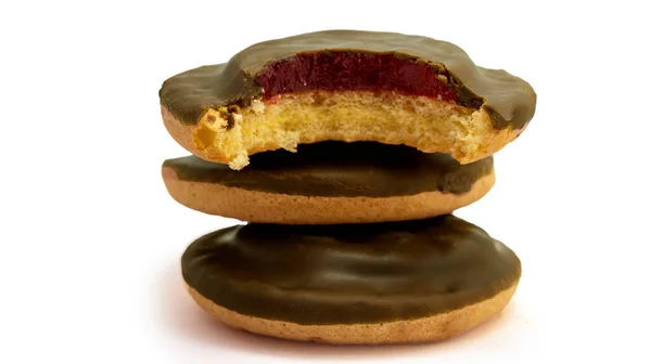 Deliciosos Bolos Chocolate Redondo Jaffa Biscoito Biscoitos Inteiros Exibidos Isolados — Fotografia de Stock