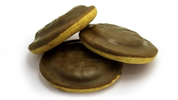 Heerlijke Ronde Chocolade Jaffa Cakes Biscuit Koekjes Geïsoleerd Witte Achtergrond — Stockfoto