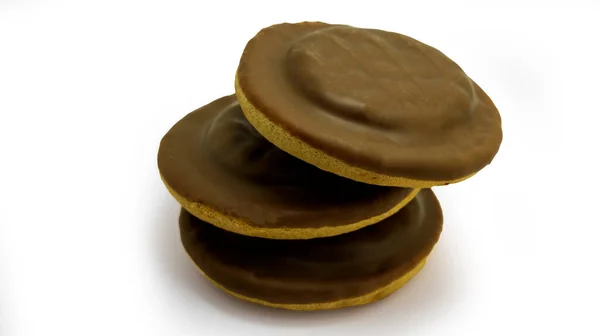 Deliciosos Bolos Chocolate Redondo Jaffa Biscoito Biscoitos Isolados Fundo Branco — Fotografia de Stock