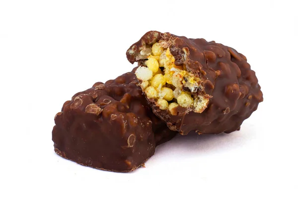 Barra Chocolate Cereales Aislada Sobre Fondo Blanco Detalles Alta Calidad —  Fotos de Stock