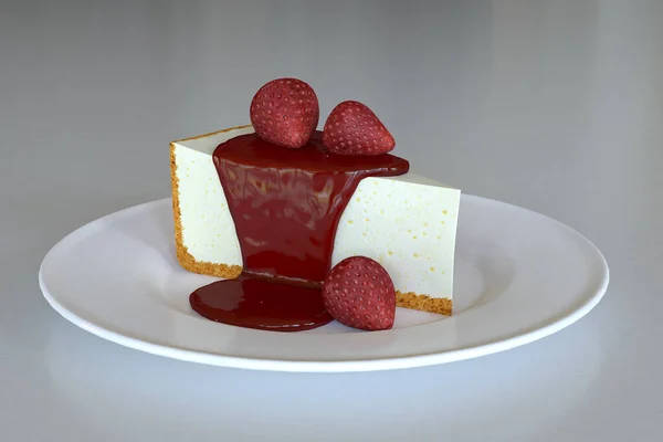 芝士蛋糕 带有草莓酱 背景为白色 质量高 细节细腻 — 图库照片