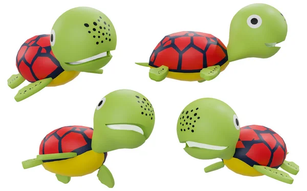 Cartoon turtle different angles isolated on white background high quality details - 3d rendering