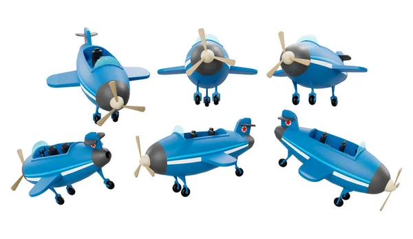 Cartoon Plane different angles isolated on white background high quality details - 3d rendering