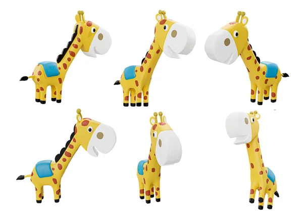 Cartoon giraffe different angles isolated on white background high quality details - 3d rendering