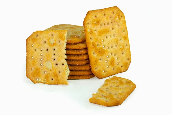 Gebroken Hele Crackers Geïsoleerd Witte Achtergrond Hoge Kwaliteit Details — Stockfoto