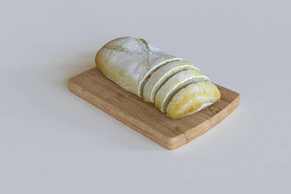 Brood Houten Snijplank Geïsoleerd Witte Achtergrond Hoge Kwaliteit Details — Stockfoto