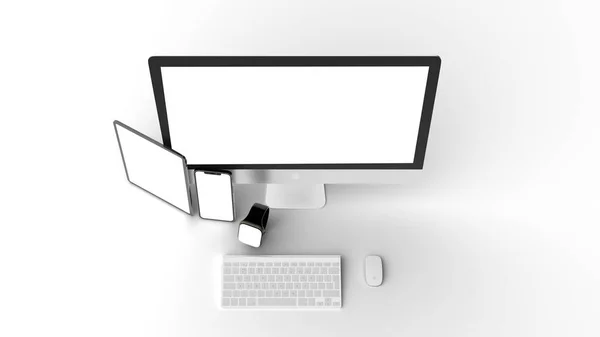 Boş Ekran Bilgisayar Tablet Akıllı Telefon Akıllı Klavye Farenin Beyaz — Stok fotoğraf