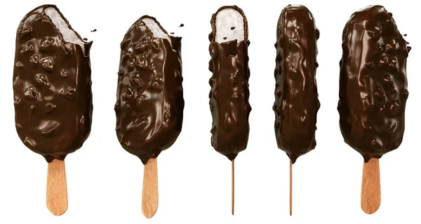 Bitten Ice Cream Vanuit Verschillende Hoeken Template Geïsoleerd Witte Achtergrond — Stockfoto