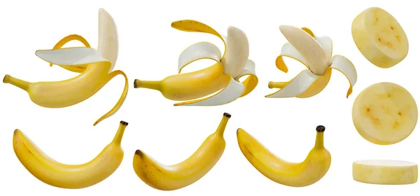 Banana Set Isolato Sfondo Bianco Dettagli Alta Qualità Rendering — Foto Stock