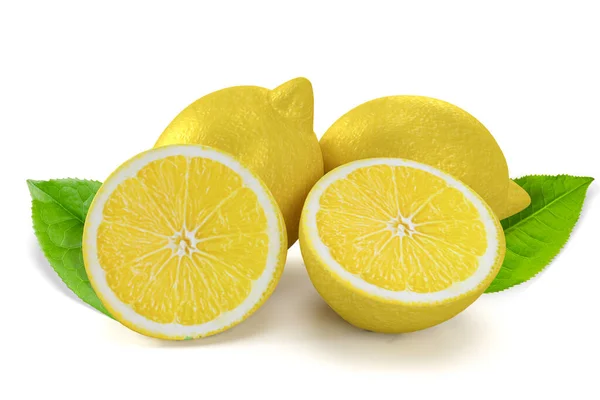 Rendering Zitrone Mit Blatt Isoliert Auf Weißem Hintergrund Hochwertige Details — Stockfoto