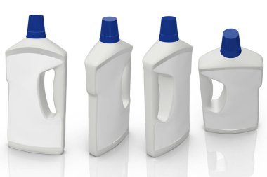 3D görüntüleme - Yüksek çözünürlüklü beyaz şişe temizleyici şablonu beyaz arkaplanda izole edilmiş, yüksek kaliteli ayrıntılar