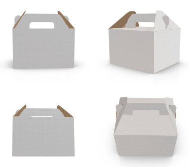 3D görüntüleme - Yüksek çözünürlüklü beyaz kutu şablonu beyaz arkaplanda izole edilmiş, karton kartondaki yüksek kaliteli ayrıntılar