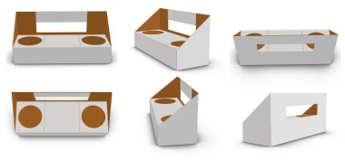 3D görüntüleme - Yüksek çözünürlüklü beyaz kutu şablonu beyaz arkaplanda izole edilmiş, karton kartondaki yüksek kaliteli ayrıntılar