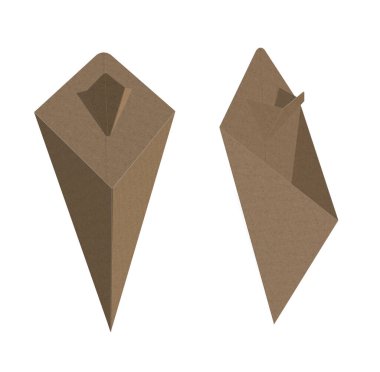 3D görüntüleme - Yüksek çözünürlüklü soslu Fransız kızartma kutusu, beyaz arkaplanda izole edilmiş iki farklı açı şablonu, yüksek kaliteli