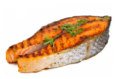 Tasty grilled salmon isolated on white background clipart