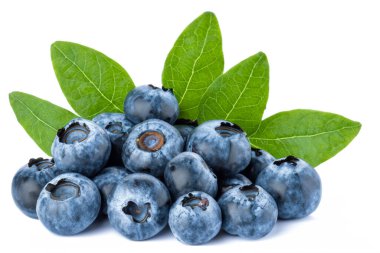 Beyaz arka plan üzerinde izole yaprakları ile taze yaban mersini