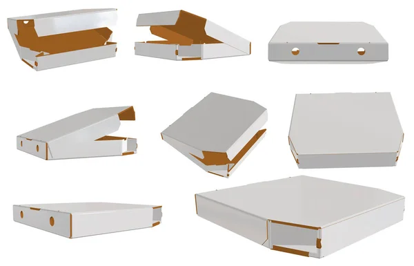 Görüntüleme Yüksek Çözünürlüklü Beyaz Pizza Kutusu Şablonu Beyaz Arkaplanda Izole — Stok fotoğraf