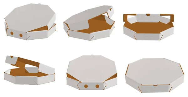 Rendering Obraz Wysokiej Rozdzielczości Biały Ośmiokątny Szablon Pudełka Pizzy Izolowany — Zdjęcie stockowe