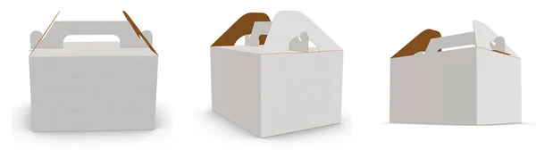 3Dレンダリング 高解像度画像ホワイトカスタムキャリアボックステンプレート白い背景に隔離され 段ボールの高品質の詳細 — ストック写真