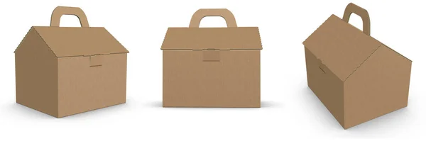 Vykreslování Kartonová Krabice Dům Tří Pohledů Izolované Bílém Pozadí Vysoce — Stock fotografie