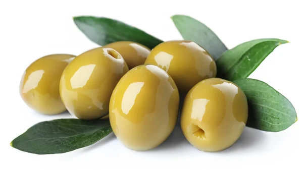 Olive Verdi Con Foglie Isolate Fondo Bianco — Foto Stock