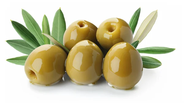 Olive Verdi Con Foglie Isolate Fondo Bianco — Foto Stock