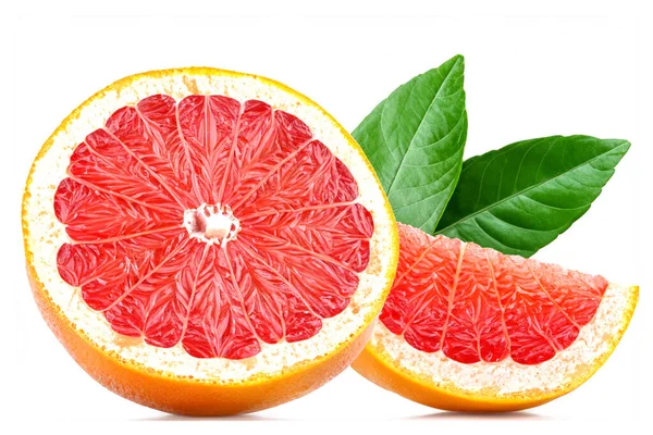 Frische Grapefruithälfte Scheibe Mit Blatt Isoliert Auf Weißem Hintergrund Render — Stockfoto