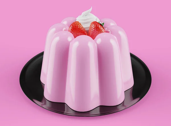 Sappige Aardbeienpudding Delight Met Verse Aardbeien Een Decadente Slagroom Topping — Stockfoto
