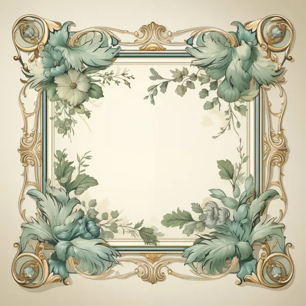 stock image Vintage floral frame with ornate corners and blue flowers on a beige background, suitable for invitations and cards.