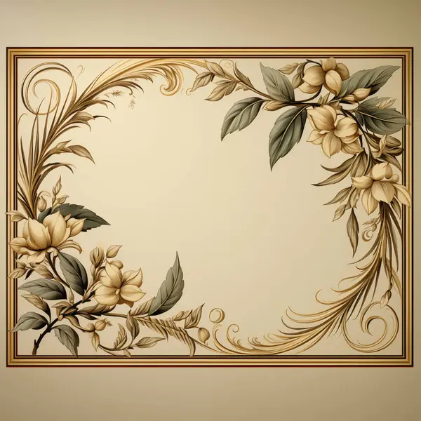Elegant Floral Frame Ornate Corners Blooming Flowers Beige Background Suitable — Stock Photo, Image