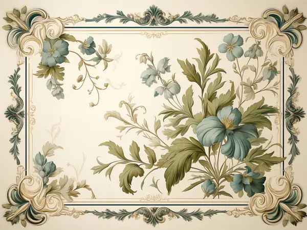 stock image Vintage floral frame with ornate corners and blue flowers on a cream background, suitable for invitations or cards.