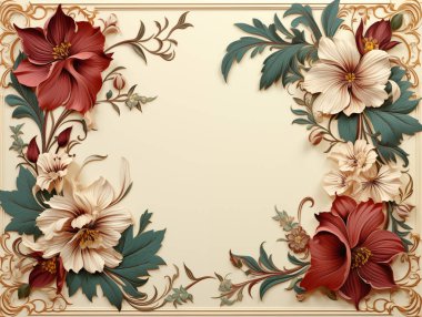 Tarafsız bir arkaplanda çiçek ve yaprak karışımı içeren, klasik bir havası olan zarif çiçek tasarımı..