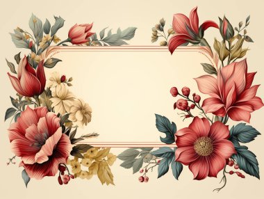 Elegant floral design with a vintage feel, featuring a mix of blooming flowers and foliage on a neutral background. clipart