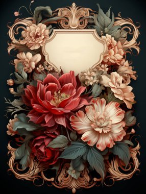 Elegant vintage floral frame with golden accents on a pastel background, perfect for invitations or cards. clipart