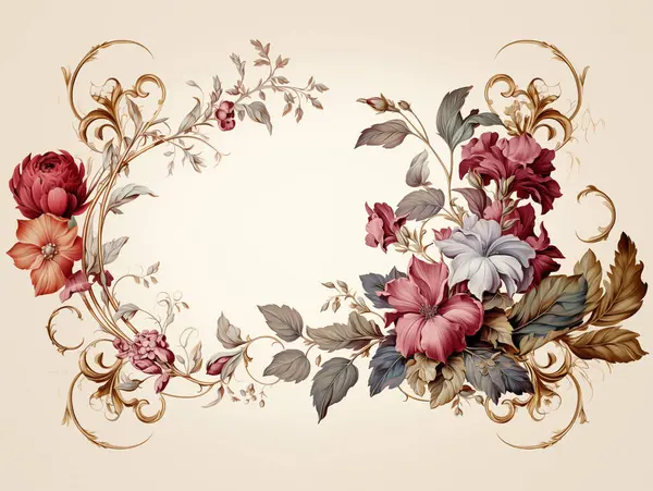 Elegáns Virágkötészet Vektoros Stílusban Rózsák Liliomok Szimfóniájával Díszes Arany Örvényekkel Stock Kép