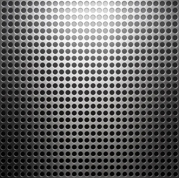 Metallic surface with a gradient of circular perforations transitioning from dense to sparse, ideal for modern design backgrounds