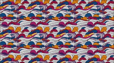 Abstract seamless pattern featuring multicolored ocean waves. Ideal for digital art, textiles, wallpapers, and backgrounds. High-resolution vector illustration. clipart