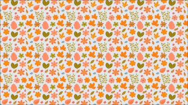 Vector Illustration EPS - Colorful leaf pattern with various leaves and flowers. Ideal for backgrounds, wallpapers, and nature-themed designs. clipart