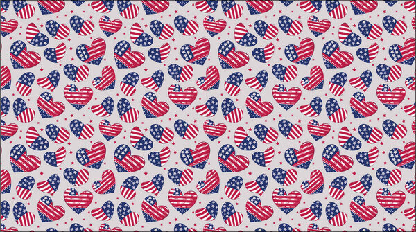 Vector Illustration EPS - Patriotic pattern with American flag-themed hearts. Ideal for Independence Day designs, backgrounds, and festive projects.