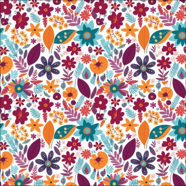 Parlak çiçekli, renksiz çiçek deseni. Tekstil, duvar kâğıtları ve dijital sanat projeleri için mükemmel. Yüksek çözünürlüklü vektör çizimi.