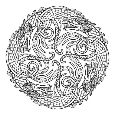 Scandinavian Viking design. Ancient decorative dragon in Celtic style, Scandinavian knot-work illustration, isolated on white, vector illustration. clipart