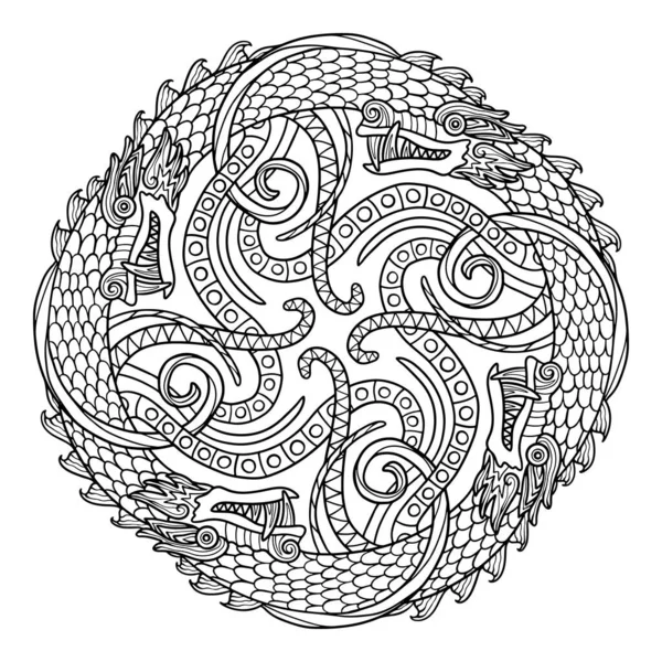 Scandinavisch Vikingontwerp Oude Decoratieve Draak Keltische Stijl Scandinavische Knoopwerk Illustratie Stockillustratie